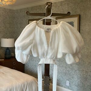 Aje white organza puff sleeved crop blouse